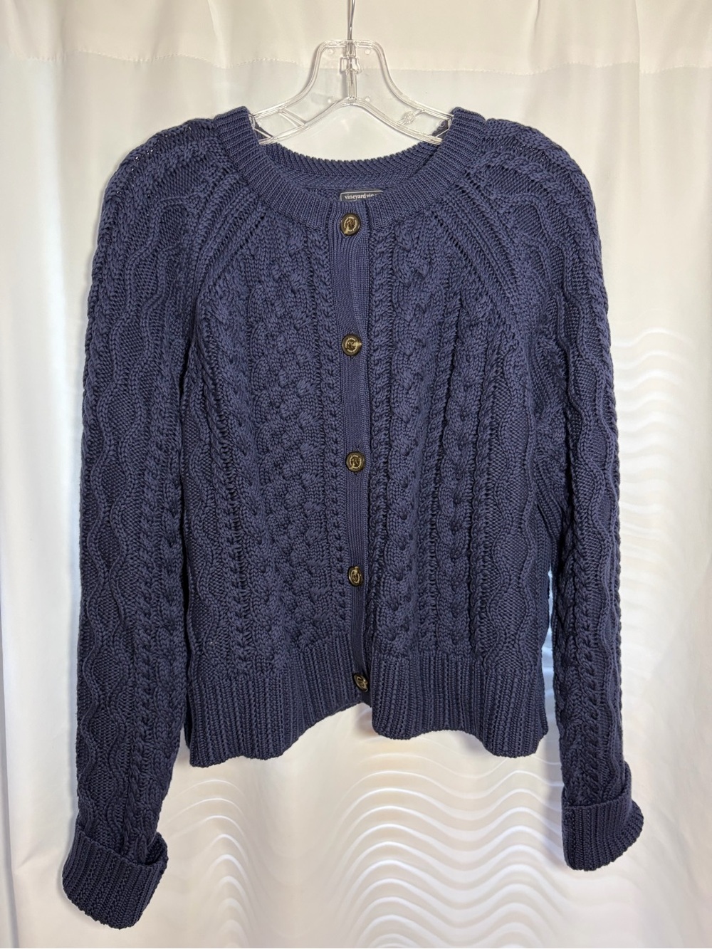 VINEYARD VINES  Navy Blue Cable Knit Button Front Cardigan Sweater size XL